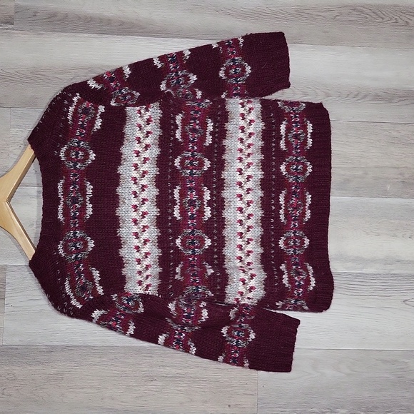 🛍Garnet Hill Womens S Knit Burgundy Grey Alpaca Wool Button Stripe Cardigan - Picture 2 of 6